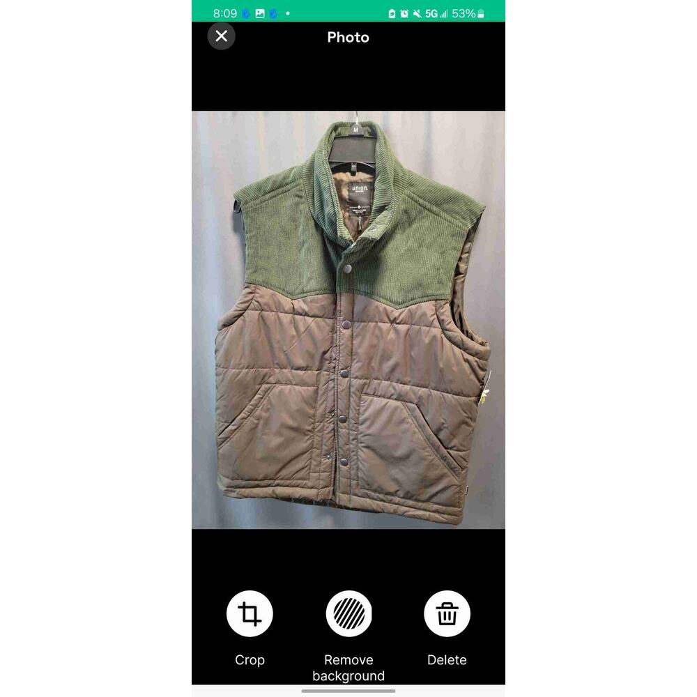 Union Green Sleeveless Button-Up Ribbed Collar HT23306 Vest Size Small B54